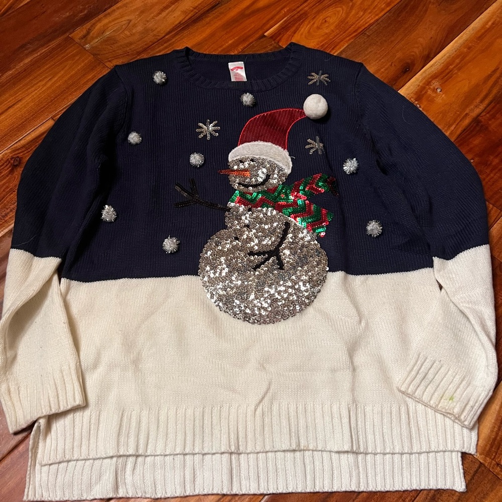 Women’s sequin snowman Christmas Sweater. Size medium
